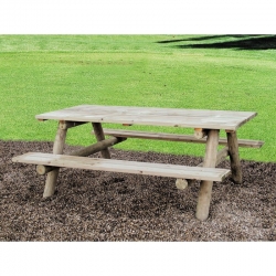Table de jardin en bois avec pieds en rondins Table de jardin en bois avec pieds en rondins