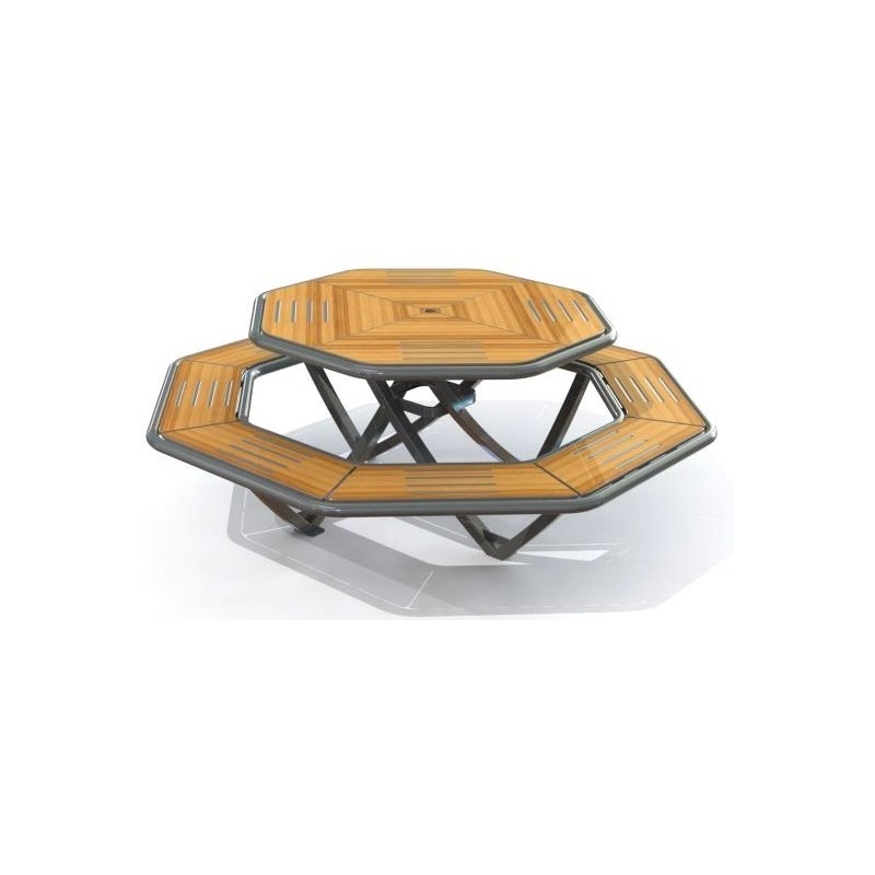 table extérieure octogonale avec plateau en compact table extérieure octogonale avec plateau en compact
