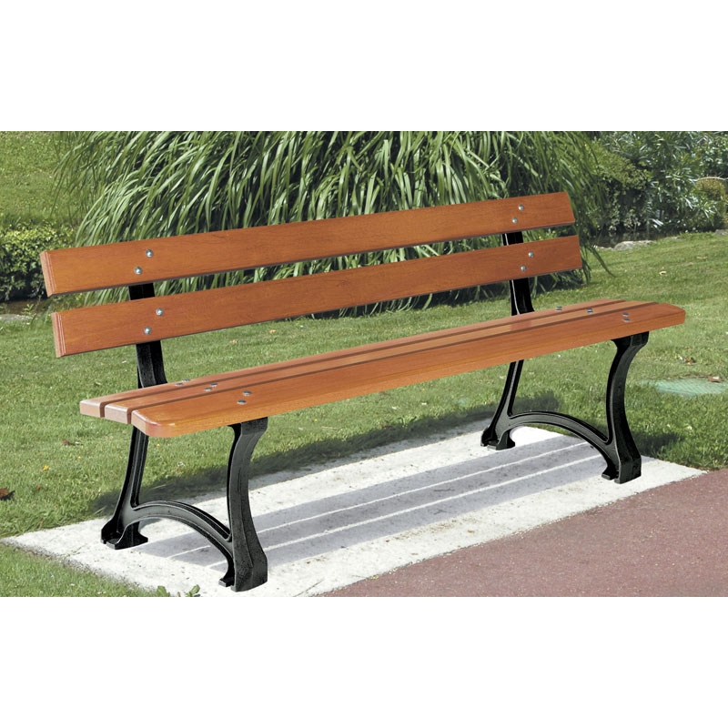 Banc publique en bois exotique et pieds en fonte Banc publique en bois exotique et pieds en fonte
