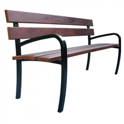 Banc public en bois et acier avec accoudoirs