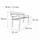 Banc urbain rehaussé, 2 accoudoirs, dimensions