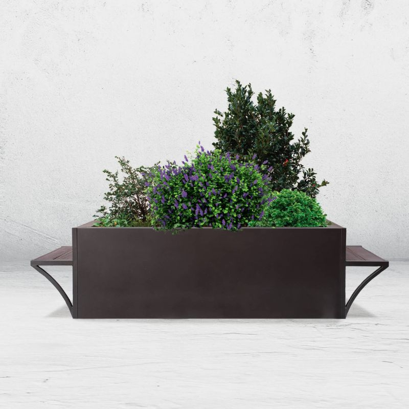 Jardinière de ville en acier, carrée, avec 2 bancs latéraux