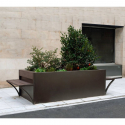 Jardinière collectivité en métal, rectangulaire avec bancs intégrés