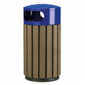 Poubelle publique de 40 L en recyclé marron et couvercle bleu