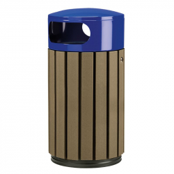 Poubelle publique de 40 L en recyclé marron et couvercle bleu