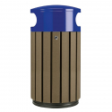 Poubelle urbaine 40 L, plastique recyclé marron et couvercle bleu