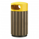 Poubelle extérieure de tri en lames recyclées marron et couvercle jaune 40 L