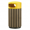 Poubelle extérieure de tri en lames recyclées marron et couvercle jaune 40 L