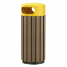 Corbeille de propreté, 60 L, corps plastique recyclé marron, couvercle acier jaune