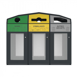 Point de tri extérieur, 3 bacs, adapté Vigipirate Point de tri extérieur, 3 bacs, adapté Vigipirate
