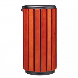 Poubelle publique en bois et acier gris