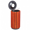 Corbeille de ville en bois avec couvercle entonnoir acier gris