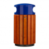 Poubelle publique 40L lames de bois couvercle acier bleu