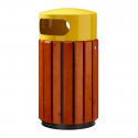 Poubelle collectivité lattes bois et couvercle acier jaune, contenance 40 L