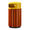 Poubelle collectivité lattes bois et couvercle acier jaune, contenance 40 L