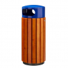 Poubelle publique de 60 L avec structure bois et couvercle acier bleu