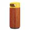 Corbeille de propreté de 60 L en lames de bois et couvercle métal jaune