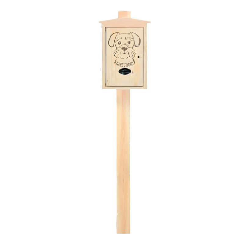 Distributeur sacs hygiène canine sur poteau bois Distributeur sacs hygiène canine sur poteau bois