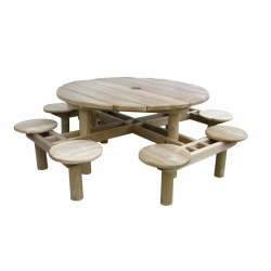 Table de pique-nique en bois avec assises intégrées