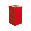 Corbeille de tri sélectif acier rouge et bois acajou