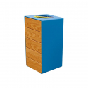 Poubelle pour tri extérieur bois chêne clair et acier bleu