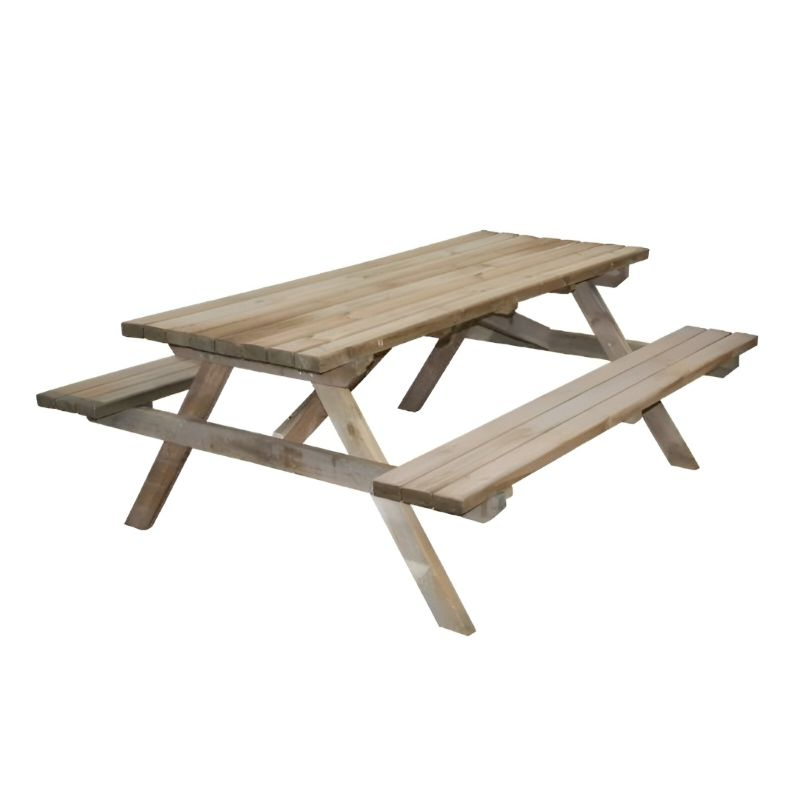 Table de pique-nique avec bancs en bois pour aires de repos extérieures Table de pique-nique avec bancs en bois pour aires de repos extérieures