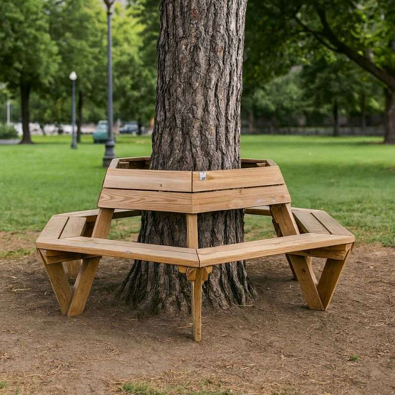 Banc avec dossier en bois pour tour d'arbre