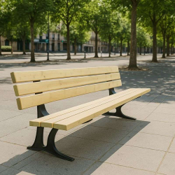 Banc public en pin et piètement en fonte
