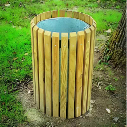 Poubelle publique en bois ronde