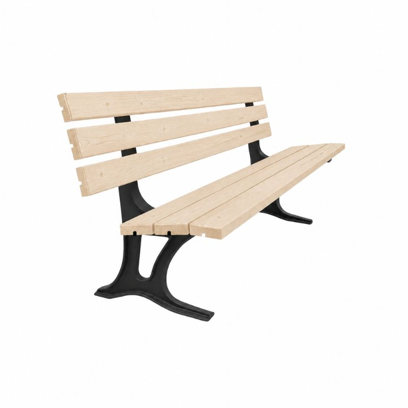 Banc public en pin et piètement en fonte