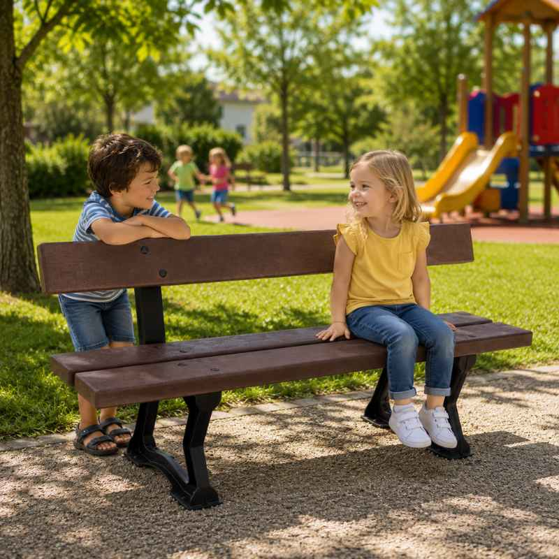 Banc d'école en plastique recyclé pour extérieur
