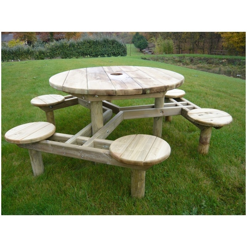 Table de pique nique ronde en bois