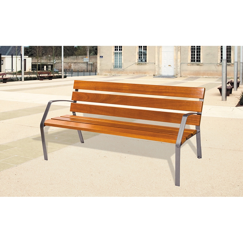 Banc bois exotique et piétement en fonte ductile 180 cm Banc bois exotique et piétement en fonte ductile 180 cm