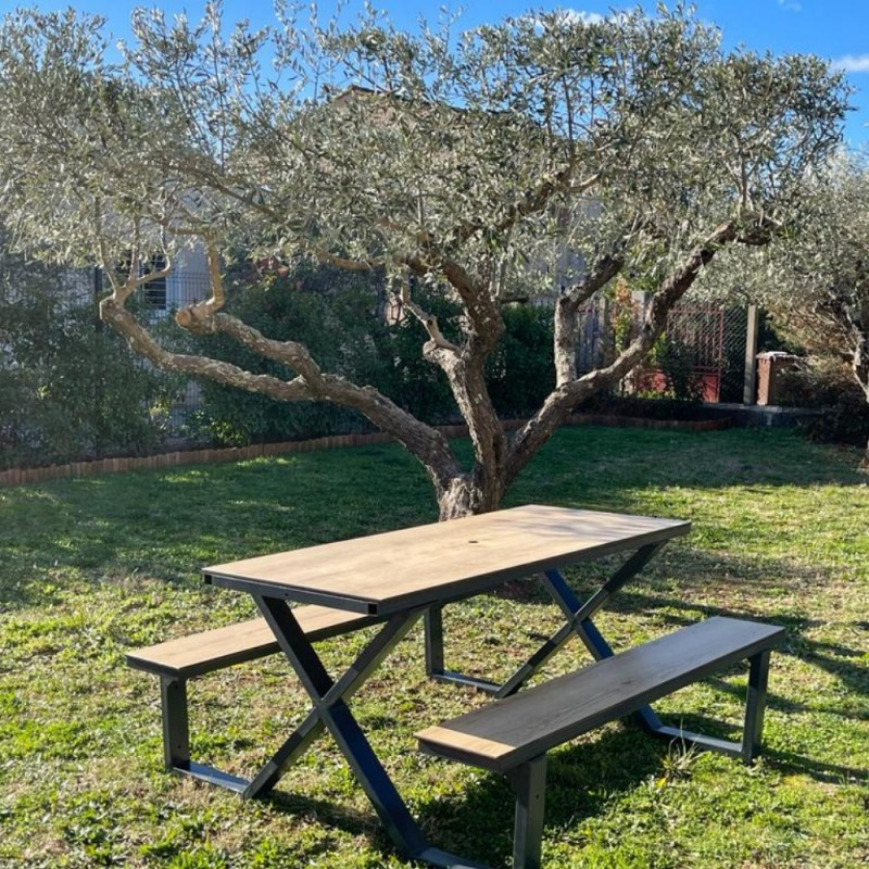 CASARIA® Ensemble table pliante et 2 bancs 180 cm anthracite Table de jardin 8 personnes camping terrasse pique-nique - Jardin
